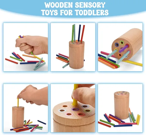 Miniatura 5 de Juguetes Montessori para niños de 1 a 3 años, juguete educativo de 3 en 1 de madera para habilidades motoras finas, juguete de clasificación