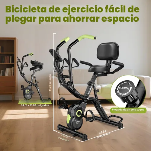 Miniatura 8 de Foldable Exercise Bike, Multifunctional Indoor Stationary Bikes for Home with 8-Level Magnetic Resistance, Quiet Workout Bike with Arm Resistance