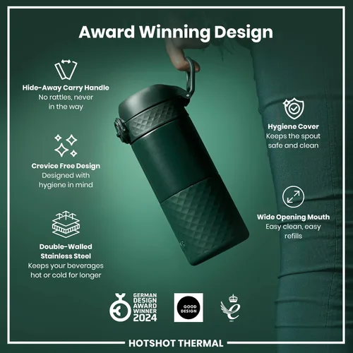 Miniatura 7 de Ion8 Taza de viaje aislada, 12.2 fl oz/12 oz, a prueba de fugas, triple bloqueo seguro, sin derrames en tránsito, cubierta higiénica, fácil de Verde