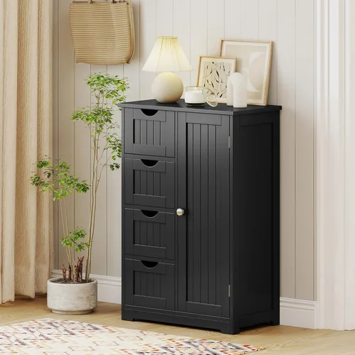 Miniatura 9 de Giantex Gabinete de Almacenamiento de Baño con Cajones - Organizador de Almacenamiento de 4 Cajones con Armario, Estante Ajustable, Dispositivo