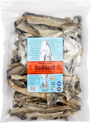 Polkadog Crunchy Haddock Skins - Golosinas para perros – Un solo ingrediente, Omega-3 rico y totalmente natural para mascotas – Mariscos capturados