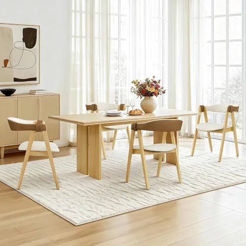 Miniatura 8 de CHITA Juego de 2 sillas de comedor de madera, modernas sillas de cocina tapizadas de felpilla con patas de goma y respaldo curvo, sillas de tela