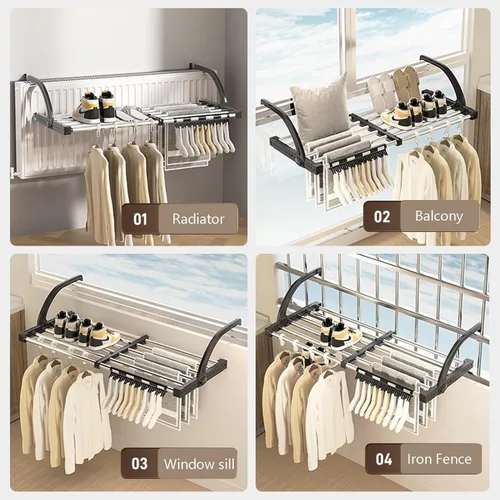 Miniatura 7 de Estante de secado de ropa portátil para balcón, barandillas plegables de 29 x 13 pulgadas, alféizar de ventana, radiador retráctil, toallero