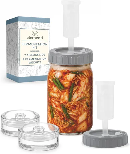 Elementi Kit de fermentación – Juego de 2 pesos de fermentación de vidrio de fácil agarre y tapas de fermentación para tarros Mason de boca ancha –