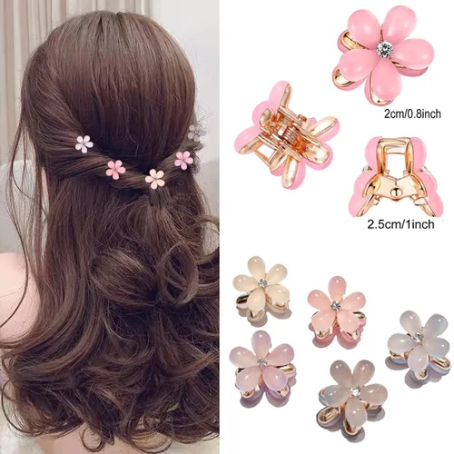 Miniatura 2 de 10 pinzas pequeñas de metal para el cabello con diseño de flores y cristales, bonitos pasadores para niñas, flequillo de niños y accesorios
