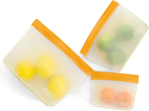 Miniatura 11 de MUMI Piccolo Bolsas reutilizables con cremallera, juego de 3 bolsas de silicona con cierre hermético Bolsas reutilizables con cierre hermético Azul