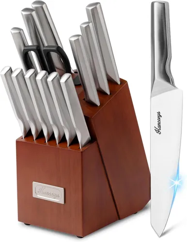 Juego de cuchillos de acero inoxidable japonés con afilador integrado, cuchillos afilados con mango ergonómico antideslizante, apto para