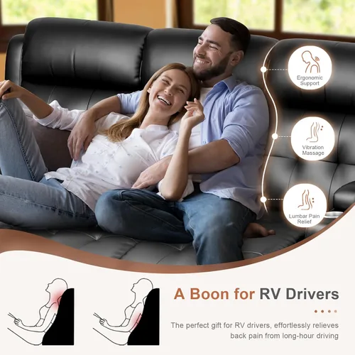 Miniatura 8 de Sofá Reclinable Loveseat para RV, Sofá Reclinable de Masaje de 3 Asientos Abrazador de Pared con USB, Bolsillos Integrados, Portavasos, Sofás Cama