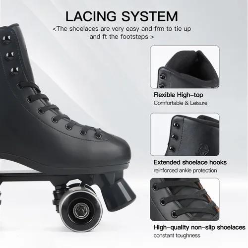 Miniatura 6 de Besketo Classic High-top Roller Skates, PU Leather, Four-Wheel, Indoor/Outdoor, Beginner