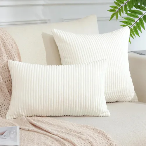 Miniatura 6 de OTOSTAR Juego de 2 fundas de almohada decorativas bohemias de 16 x 24 pulgadas, de pana suave, a rayas lisas, fundas de almohada lumbares para sofá