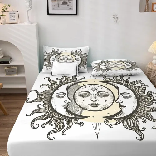 Miniatura 2 de Juego de sábanas de sol y luna tamaño individual, sábanas estéticas, sábanas y fundas de almohada estampadas de 3 piezas, sábana bajera ajustable