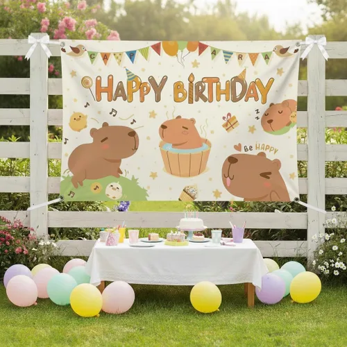 Capybara - Telón de fondo de cumpleaños de 6 x 3.6 pies – Cartel grande de poliéster divertido para decoración de fiesta con ojales de metal y cinta
