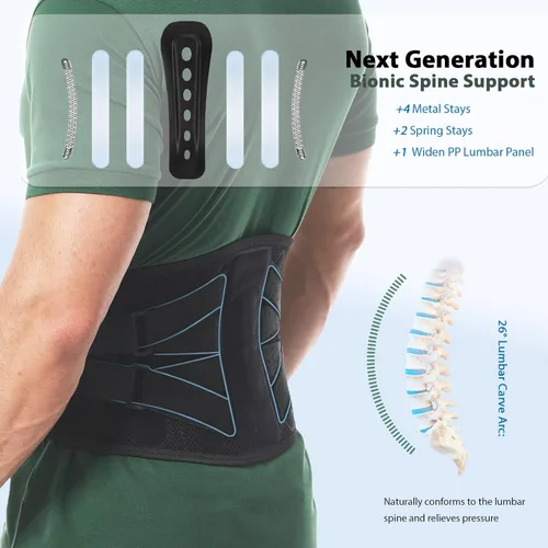 Miniatura 4 de Paskyee Soporte de espalda con sistema de soporte biónico, cinturón de soporte de espalda de punto, soporte ergonómico de columna vertebral curva