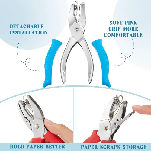Miniatura 3 de Zonon 3 piezas perforadoras de papel con formas de agujeros de un solo agujero para manualidades, perforadoras de metal manuales con agarre de 1/4