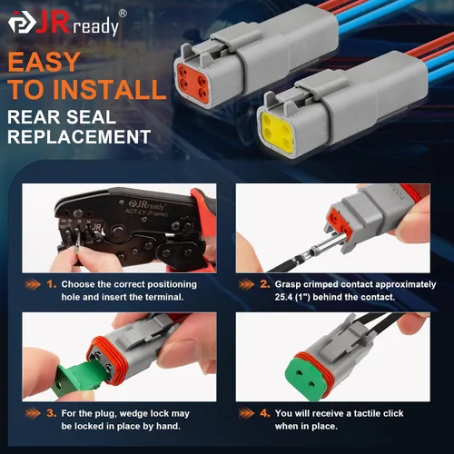 Miniatura 5 de JRready DW1009 Kit de conectores Deutsch, conectores DT grises de 2, 3, 4, 6, 8 y 12 pines, tamaño 16 contactos formados con sello (14-18AWG)