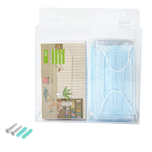Dispensador de guantes montado en pared, dispensador de mallas para el cabello y cubrezapatos, soporte de caja de guantes de acrílico, transparente