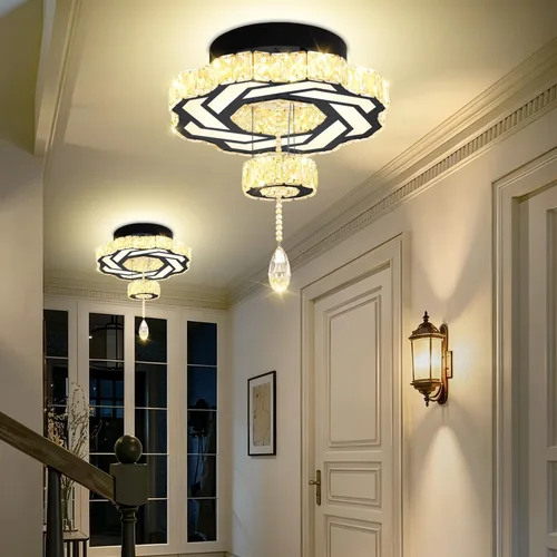 Miniatura 21 de Flashing God Candelabros de cristal modernos de 12 pulgadas, lámpara de techo de montaje empotrado, mini lámpara LED regulable para pasillo, lámpara