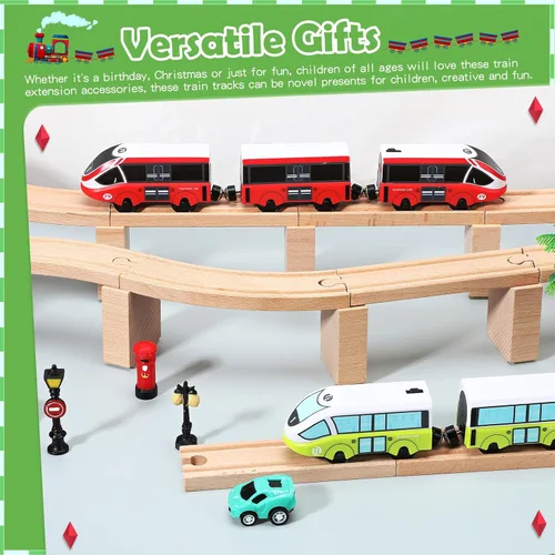 Miniatura 6 de Hiboom 8 piezas de elevadores de madera para vías de tren, accesorios de madera elevados, bloques de soporte de tren de madera para puentes