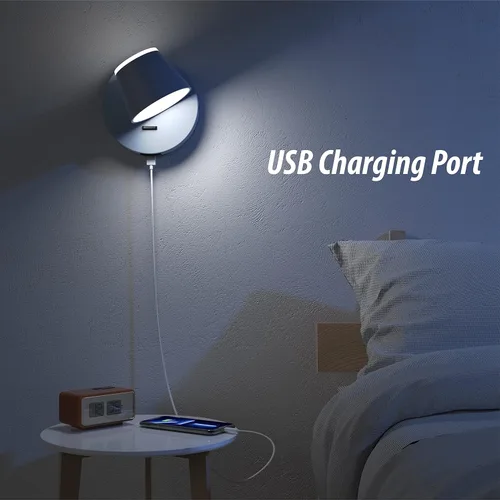 Miniatura 5 de URSOLA Juego de dos lámparas de pared, apliques de pared LED con interruptor de encendido/apagado, puerto de carga USB, 110 voltios, lámpara de Azul