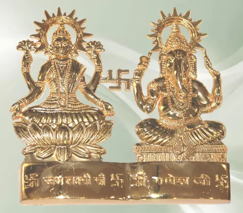 Miniatura 6 de IS4A Lakshmi Ganesh - Estatua de ídolo energizada chapada en oro, para boda, festival, aniversario, Diwali Puja, regalo espiritual de 4 pulgadas