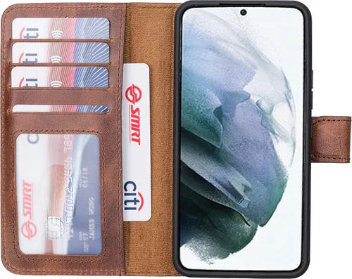 Miniatura 26 de HARDISTON Funda de piel compatible con Samsung Galaxy S22 Ultra – Funda magnética fuerte desmontable hecha a mano con tarjeteros y soporte, Negro