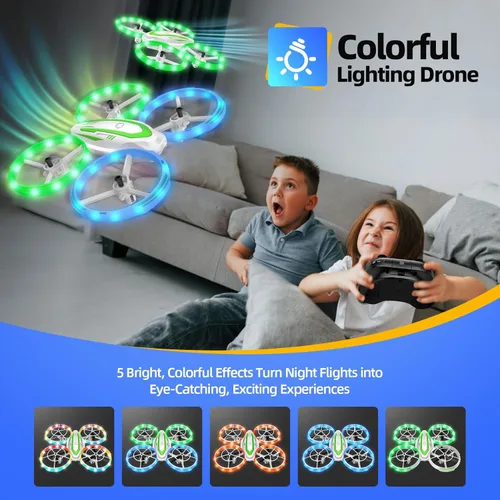 Miniatura 2 de Mini dron para niños principiantes, RC Quadcopter Drone con luz colorida, arranque de una tecla, retención de altitud, modo sin cabeza, giros 3D