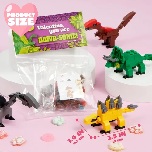 Miniatura 5 de JOYIN Paquete de 24 tarjetas de San Valentín con bloques de construcción de dinosaurios para regalos, recuerdos de fiesta, premio de intercambio
