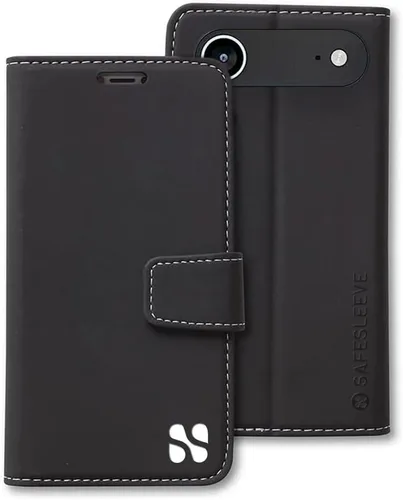 Miniatura 84 de SafeSleeve Funda de piel tipo cartera desmontable para iPhone 14 con bloqueador EMF para teléfono celular con 3 tarjeteros y soporte ajustable