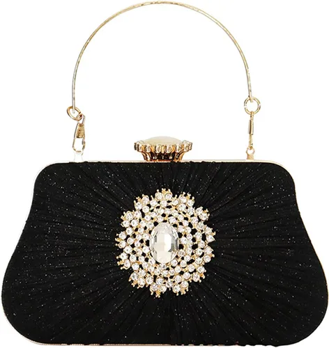 Buric - Bolso de mano con purpurina para mujer, con diamantes plisados, para novia, boda, fiesta, con bolsa de diamantes de imitación