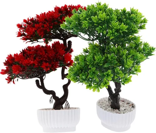 Miniatura 6 de Vaguelly Árbol de pino artificial, 2 unidades, simulación de 12 pulgadas, planta en maceta de escritorio, árbol falso, adornos de bonsái falsos