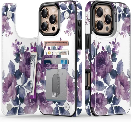 Miniatura 9 de FUNMIKO Funda tipo cartera para iPhone 13 con tarjetero, bloqueo RFID, protección de grado militar y obras de arte impresas con rayos UV, cierre