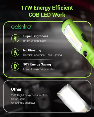 Miniatura 3 de EDISHINE Luz de trabajo LED de 2000 lúmenes, luz de trabajo bajo el capó de 15 pies, luz LED COB regulable con cable SJTW calibre 16, imán fuerte