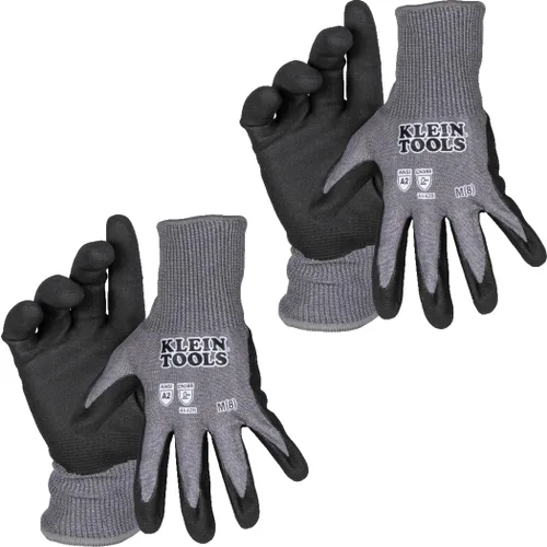 KLEIN TOOLS 60583 - Guantes de trabajo, guantes de punto resistentes a los cortes, ANSI A2, con revestimiento de nitrilo, tela HPPE, capacidad para