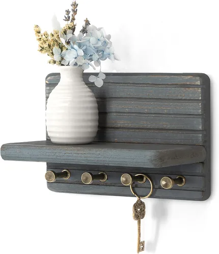 Miniatura 24 de Rebee Vision Soporte de pared de madera de acacia para decoración del hogar, mini llavero de 7 pulgadas para pared con 4 ganchos resistentes