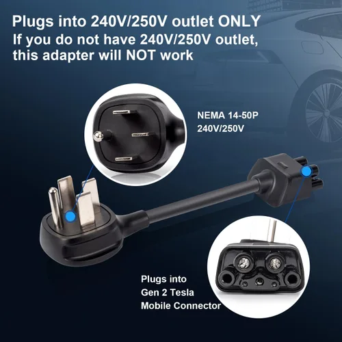 Miniatura 4 de ENA Adaptador NEMA 14-50 compatible con cargador portátil móvil Tesla Gen 2 para Tesla Mobile Charger a NEMA 14-50 240V Outlet a 32 Amp