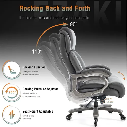 Miniatura 6 de Silla de oficina grande y alta de 400 libras, soporte lumbar ajustable, ruedas de goma silenciosas, base de metal resistente, escritorio ejecutivo