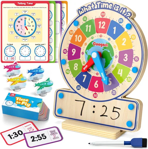Reloj de madera Coogam para enseñar el tiempo, juguete de reloj analógico digital con tablero de contar el tiempo, juego de mesa, juguete educativo