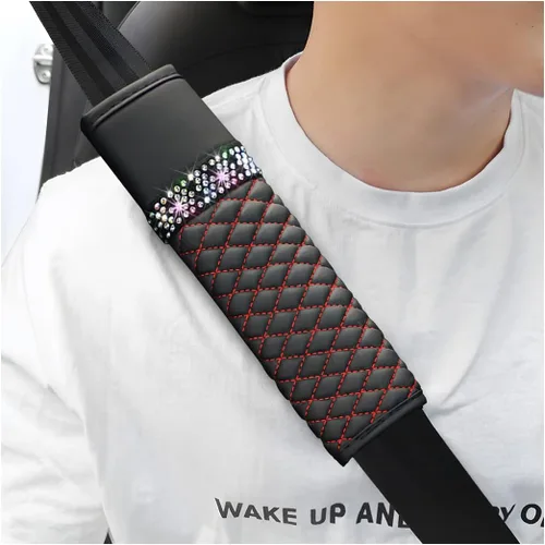 Miniatura 8 de zipelo 2 fundas para cinturón de seguridad de automóvil, almohadillas de cuero transpirable que protegen tu cuello, correas de arnés para una Negro