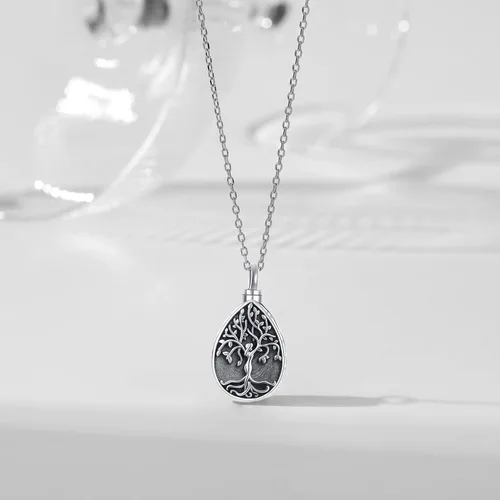 Miniatura 82 de Collar con colgante de urna de cenizas de cremación y árbol de la vida para mujer, plata de ley US1