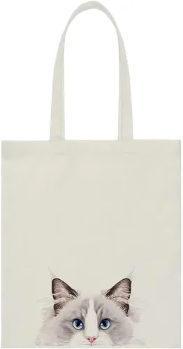 Miniatura 24 de WIRESTER Bolsa de lona reutilizable para mujeres y niñas, bolsa de compras de comestibles, bolsa de hombro, bolsa de viaje, lindo perro y gato Gato