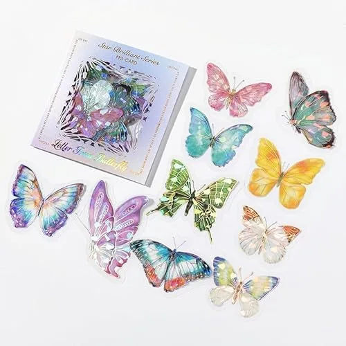 Miniatura 5 de Calcomanías de bronceado PET para álbum de recortes, kit de álbumes de recortes, mariposa brillante, papel estético, planificador de diario