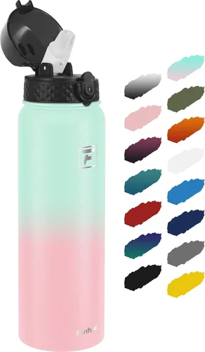 Miniatura 14 de Fanhaw Botella de agua de acero inoxidable aislada para niños de 20 onzas con tapa con popote, a prueba de fugas y antipolvo, botella de uso diario