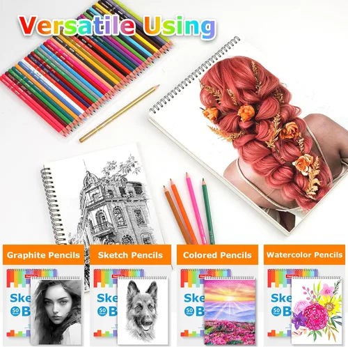 Miniatura 3 de Cuaderno de bocetos de 9 x 12 pulgadas, paquete de 2 blocs de 50 hojas con espiral, cuaderno de bocetos de artista, papel de dibujo libre de ácidos