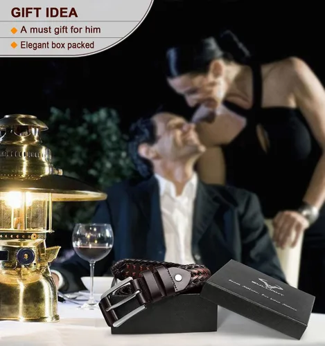 Miniatura 9 de Cinturones para hombre, cinturones trenzados de cuero Bulliant para hombre, pantalones de mezclilla casuales para golf, cualquier ajuste, caja