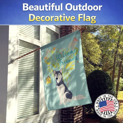 Miniatura 3 de Caroline's Treasures BB7594CHF - Bandera de casa de Husky siberiano con texto en inglés "Welcome Friends" (texto en inglés "Welcome Friends")