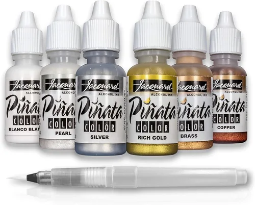 Tinta de alcohol Jacquard Pinata – Paquete de colores de tinta de alcohol metálico – Hecho en Estados Unidos – Plata – Cobre – Perla – Latón – Oro