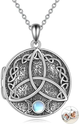 JOERPH Collar con medallón de plata de ley 925 con nudo celta y corazón redondo con colgante para fotos, collar de medallón personalizado para