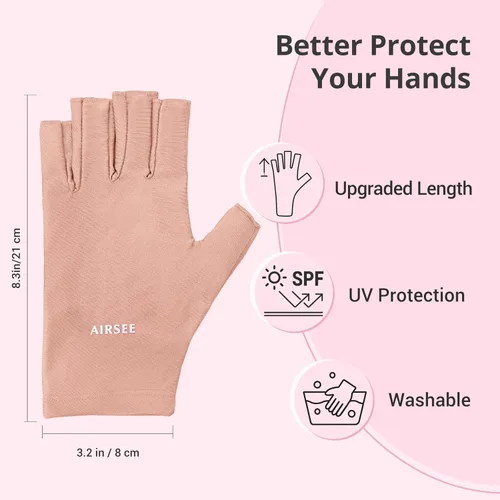 Miniatura 5 de Guantes anti UV AIRSEE para lámpara de uñas, guantes profesionales de protección UV UPF50+ para manicuras y arte de uñas, guantes sin dedos (Rosa)