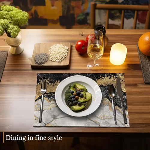 Miniatura 6 de Juego de 6 manteles individuales de mármol negro y dorado, lavables para mesa de cocina, comedor, resistentes al calor, para decoración de fiestas