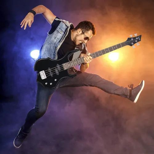 Miniatura 7 de GLARRY Guitarra eléctrica de bajo de tamaño completo 4 cuerdas estilo Burning Fire para principiantes diestros con bolsa, correa y accesorios (negro)